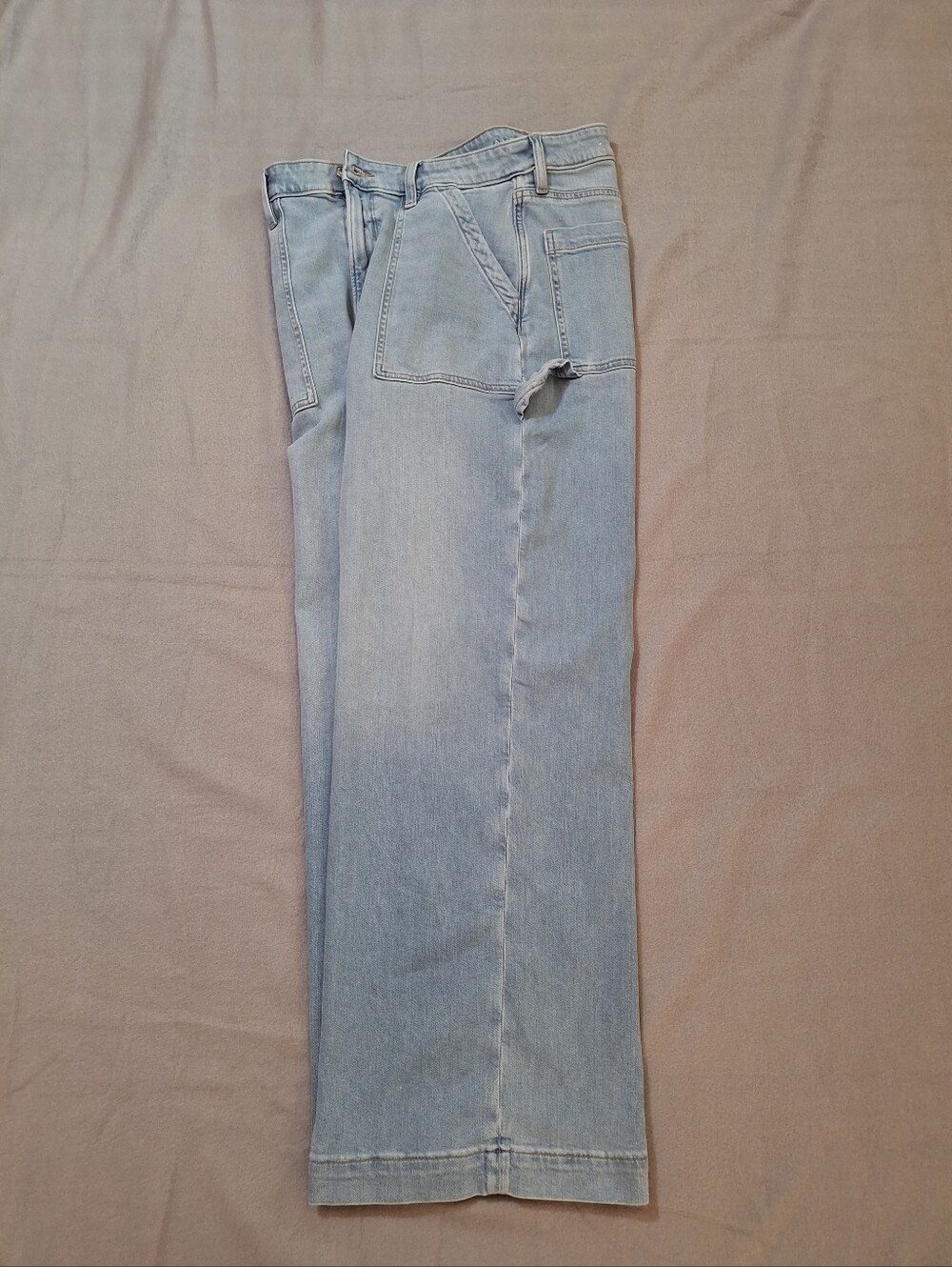 American Eagle Light Wash Super High Rise Baggy Wide Leg Jeans Wms 12 Regular - Picture 6 of 16